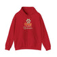 Red unisex heavy blend hooded sweatshirt with paw print and "My Dog is My Valentine" design.