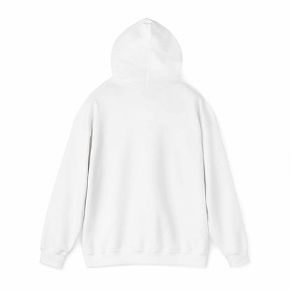 Unisex heavy blended sweatshirt with hood, rear view.