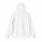 Unisex heavy blended sweatshirt with hood, rear view.