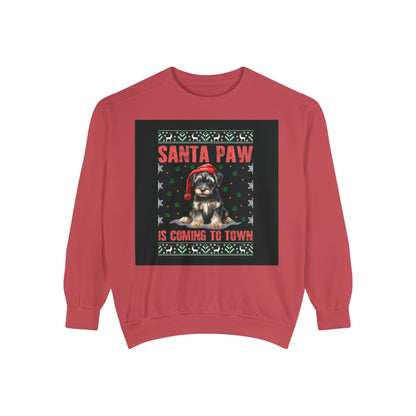 Santa Paw Unisex Garment-Dyed Sweatshirt, Cozy Holiday Gift, Dog Lover Apparel, Christmas Sweatshirt, Comfortable Layering