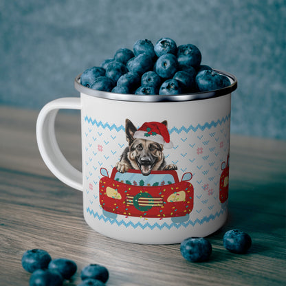Holiday Dog Christmas Enamel Camping Mug, Dog Lover Gift, Festive Camping Mug, Cute Pet Mug, Christmas Decor