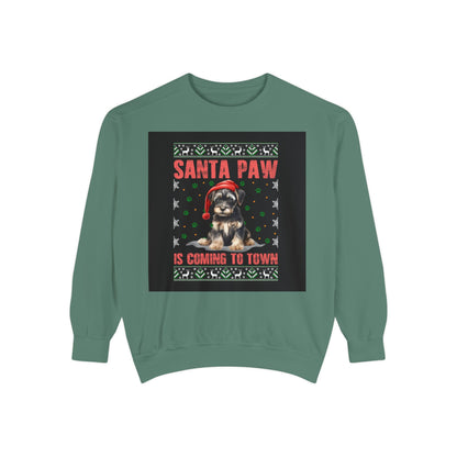 Santa Paw Unisex Garment-Dyed Sweatshirt, Cozy Holiday Gift, Dog Lover Apparel, Christmas Sweatshirt, Comfortable Layering
