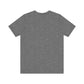 Unisex jersey short sleeve tee in dark heather gray, showcasing crew neckline and soft fabric.