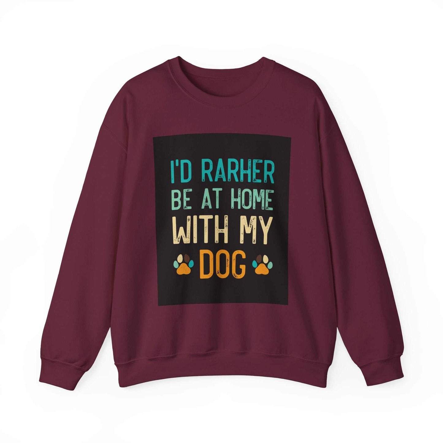 Unisex Heavy Blend™ Crewneck Sweatshirt with "I'd Rather Be at Home with My Dog" design.