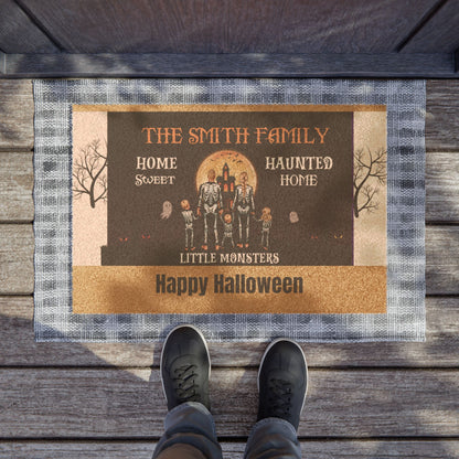Personalized Halloween Doormat, Home Sweet Haunted Home, Spooky Welcome Mat, Fall Decor, Family Halloween Gift, Trick or Treat Entryway