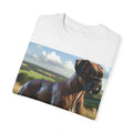 Unisex garment-dyed t-shirt with 3D dog image, soft-washed cotton, relaxed fit.