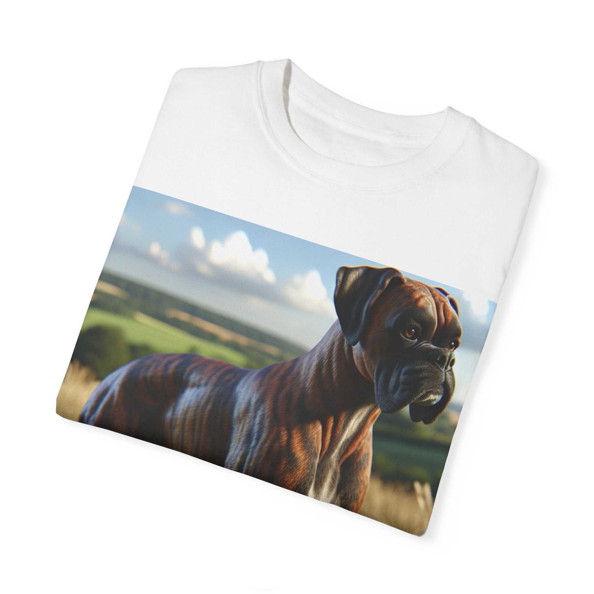 Unisex garment-dyed t-shirt with 3D dog image, soft-washed cotton, relaxed fit.