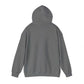 Unisex heavy blend hooded sweatshirt in gray, back view, showcasing soft cotton-polyester fabric.