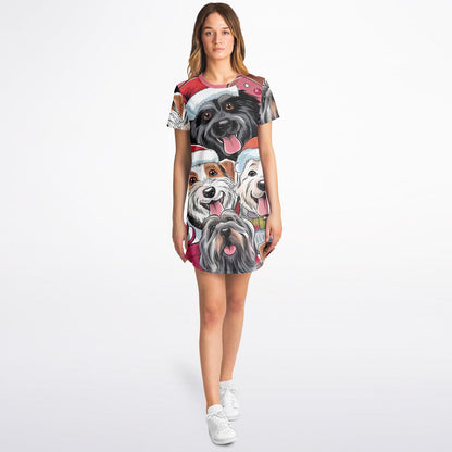 Christmas Dogs AOP T-Shirt Dress – Festive All-Over Print Holiday Style