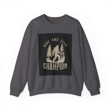 Unisex Heavy Blend™ Crewneck Sweatshirt with "Hide and Seek Champion" print, featuring cozy polyester-cotton blend, ribbed collar, and durable stitching.