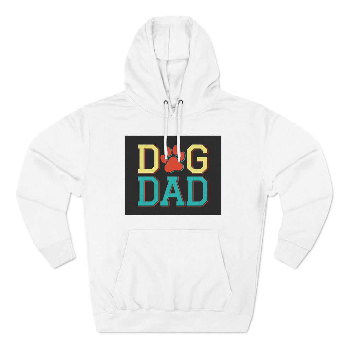 Three-Panel Fleece Hoodie with "Dog Dad" design on the front.