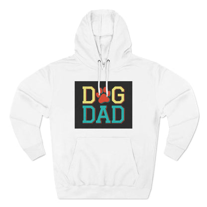 Three Panel Fleece Hoodie with "Dog Dad" graphic on front, warm pullover with three-panel fleece lining.