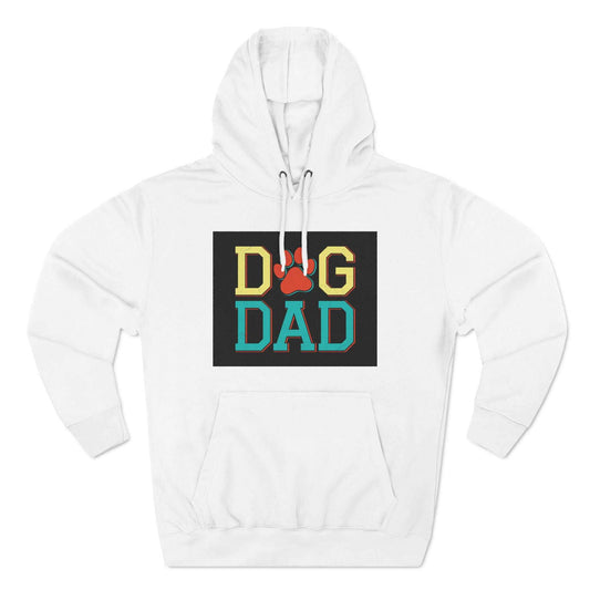 Three Panel Fleece Hoodie with "Dog Dad" graphic on front, warm pullover with three-panel fleece lining.