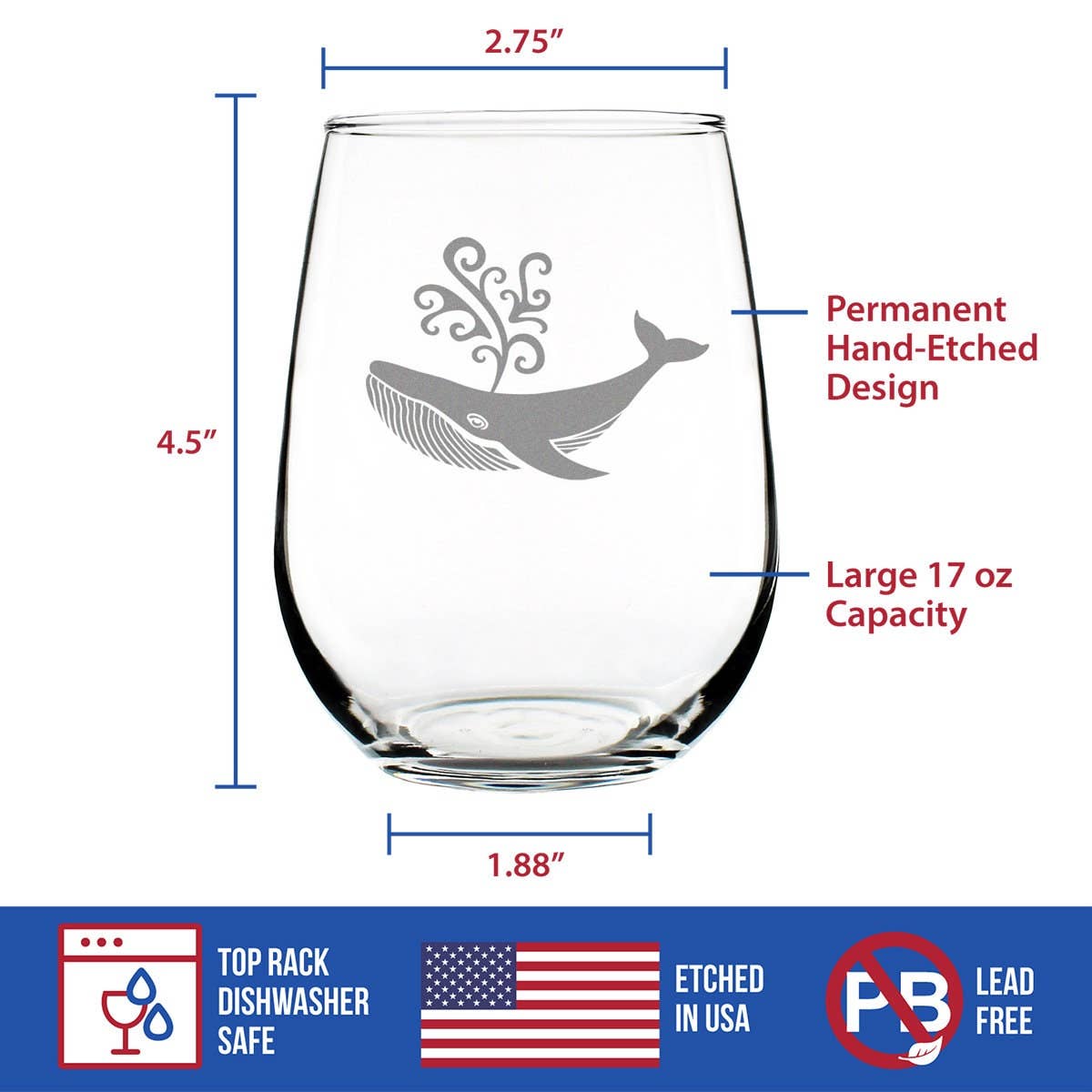 Whale Stemless Wine Glass - Ocean Beach Gifts and Decor