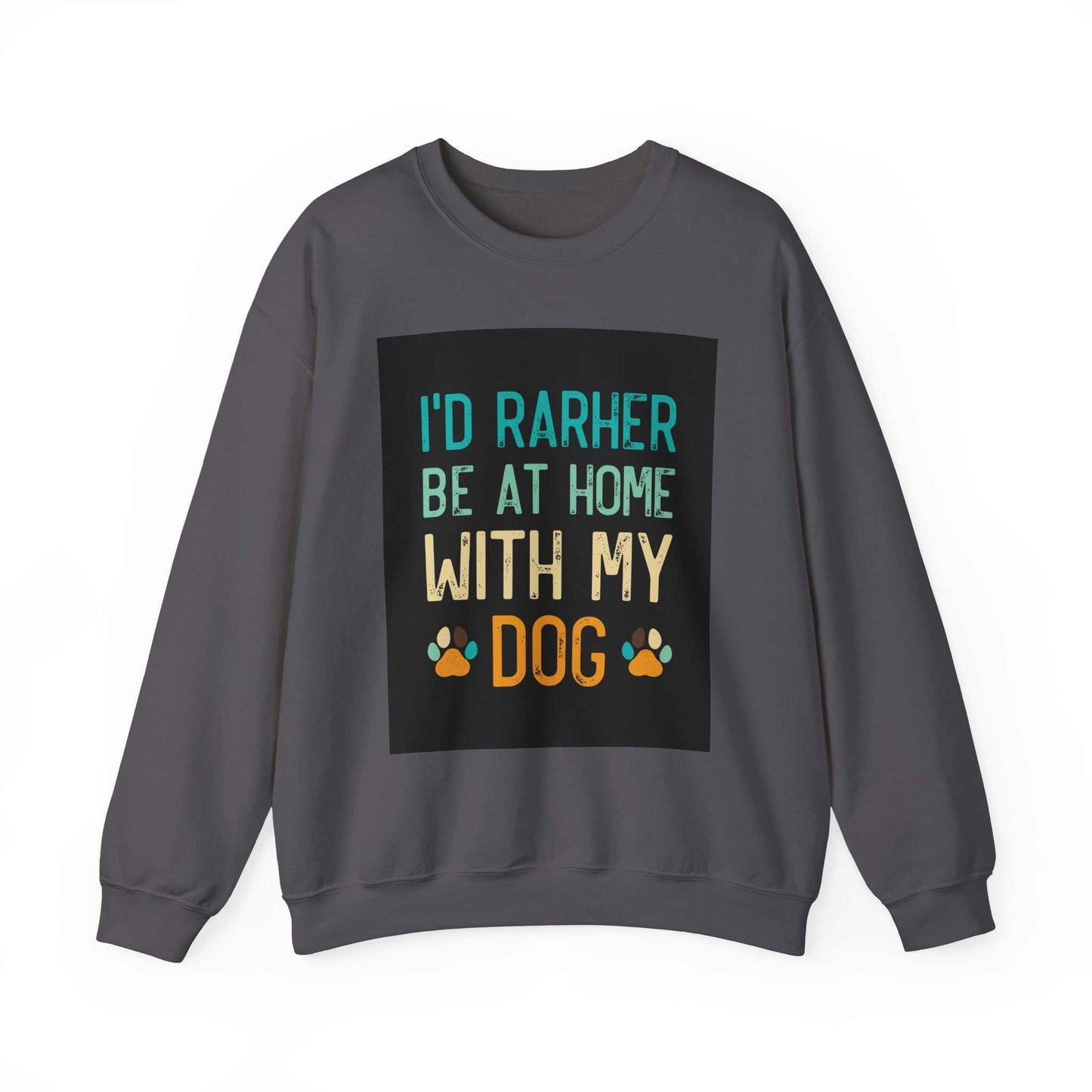 Unisex Heavy Blend™ Crewneck Sweatshirt with dog-themed design on front.