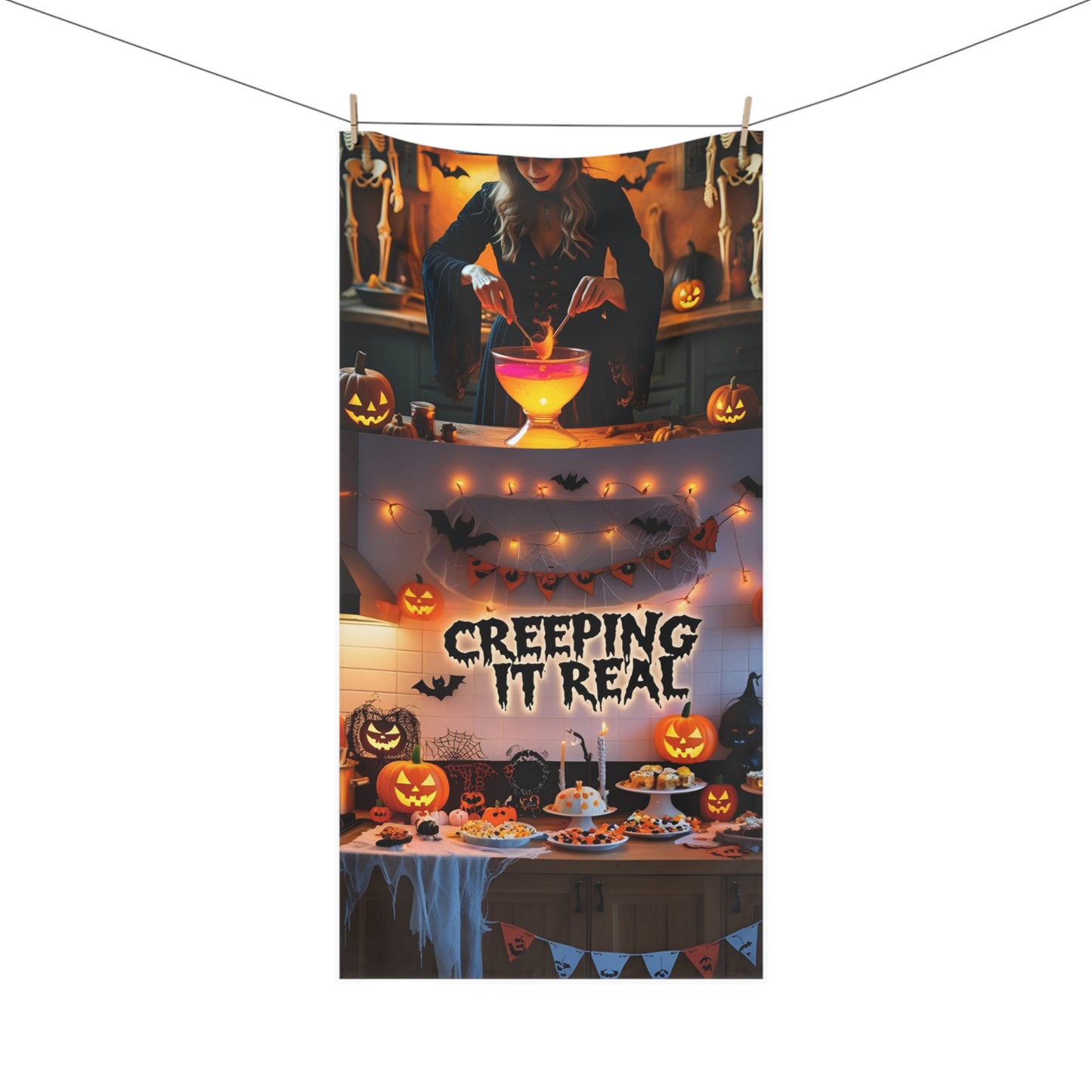 Halloween Themed Towel - Creeping It Real Design, Festive Home Decor, Perfect for Parties, Spooky Season Gift, Kitchen Essentials