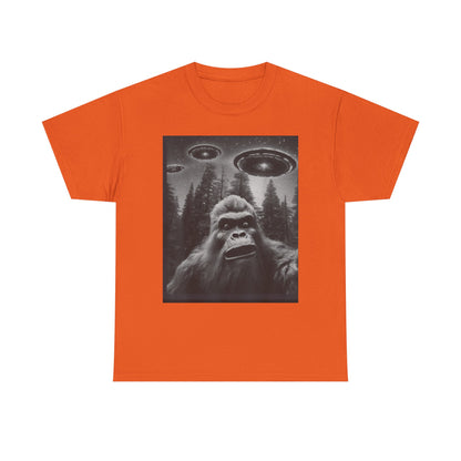 Bigfoot and flying saucers Unisex Heavy Cotton Tee - Size Variants ET