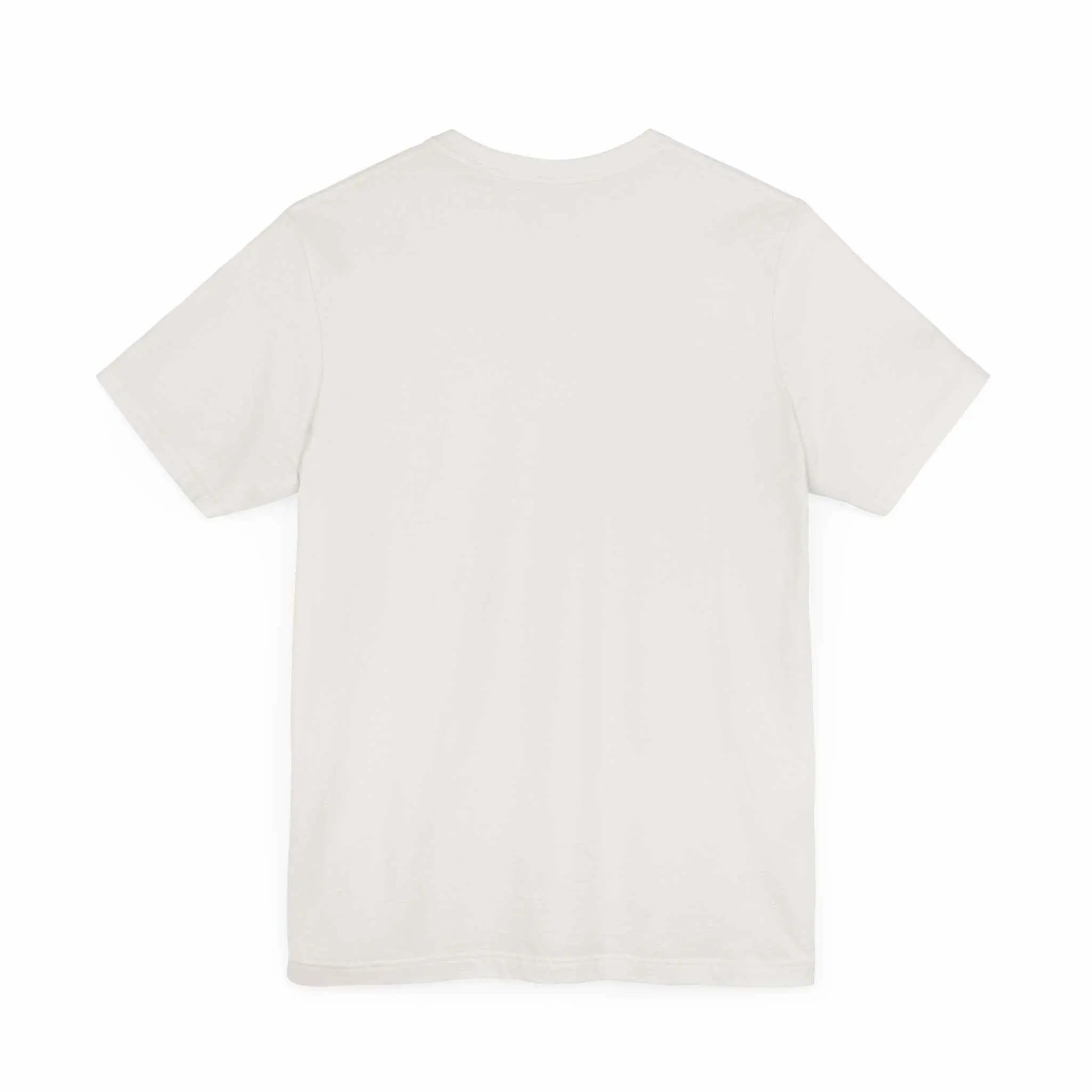 Unisex jersey short sleeve tee in beige, featuring a soft cotton blend with ribbed knit collar and tapered shoulders.