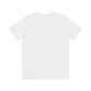 Unisex Jersey Short Sleeve Tee in white, back view, classic fit, soft cotton fabric.