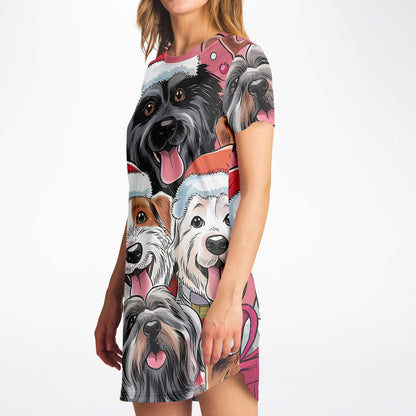 Christmas Dogs AOP T-Shirt Dress – Festive All-Over Print Holiday Style