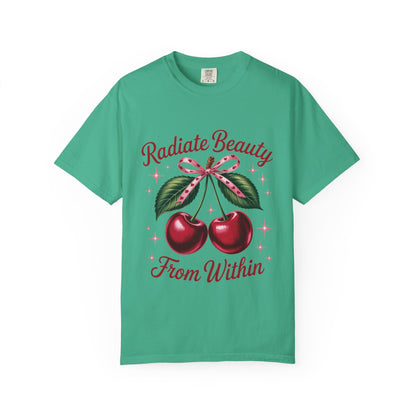 Radiate Beauty Cherry T-Shirt | Unisex Tee, Gift for Her, Positive Affirmation, Summer Fashion, Cute Graphic Tee