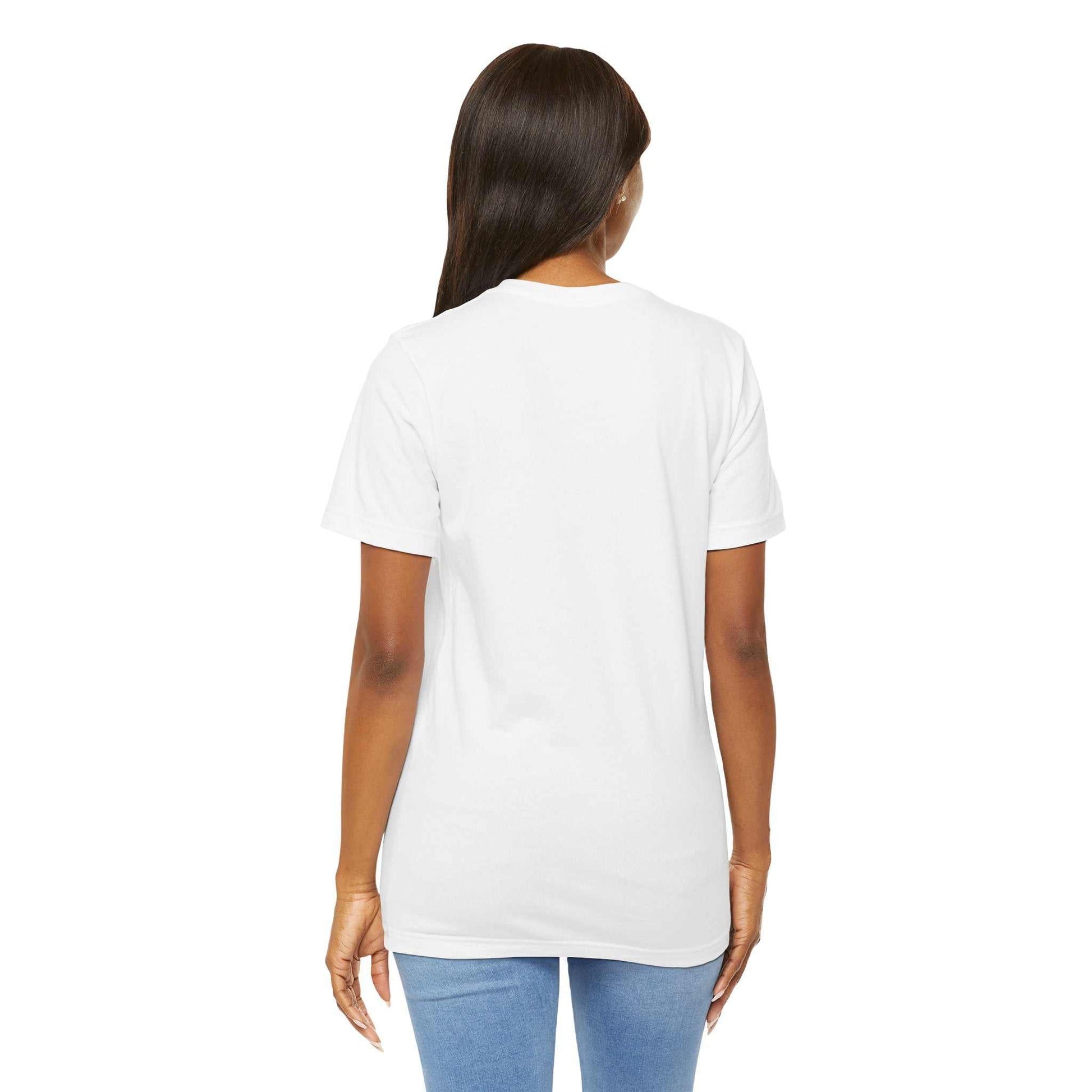 Unisex white short sleeve tee with funny dog quote on back.