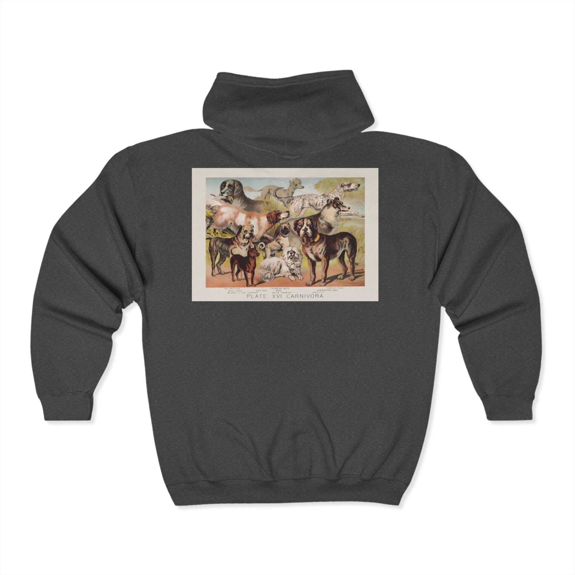 Unisex animal print hoodie with artistic design, cozy zip sweatshirt for art lovers.