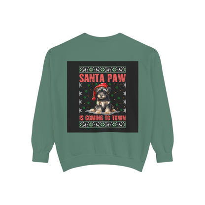 Santa Paw Unisex Garment-Dyed Sweatshirt, Cozy Holiday Gift, Dog Lover Apparel, Christmas Sweatshirt, Comfortable Layering