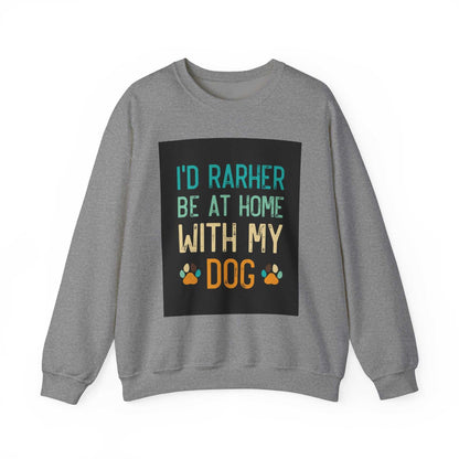 Unisex Heavy Blend™ Crewneck Sweatshirt with dog-themed graphic text on front.