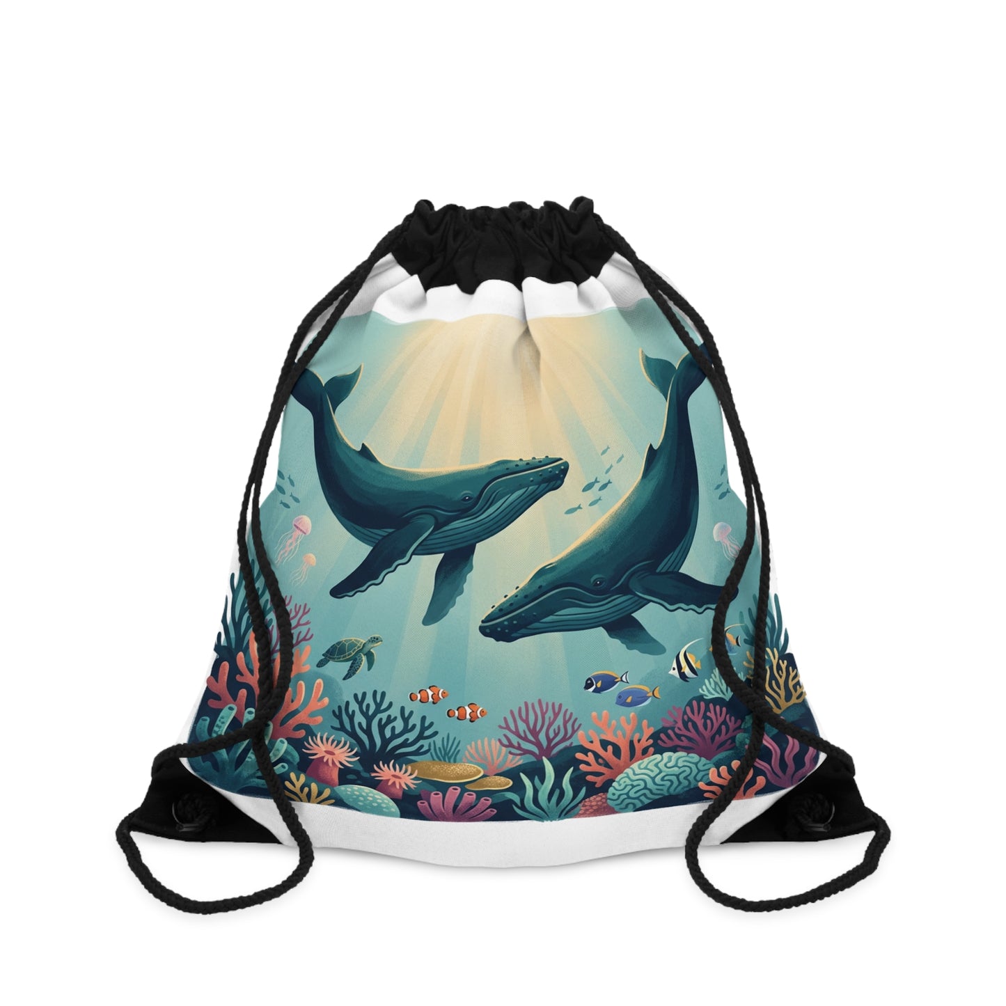 Whale Ocean Drawstring Bag | Underwater Coral Reef Print