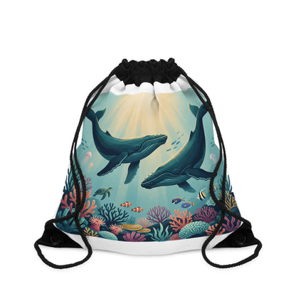 Whale Ocean Drawstring Bag | Underwater Coral Reef Print