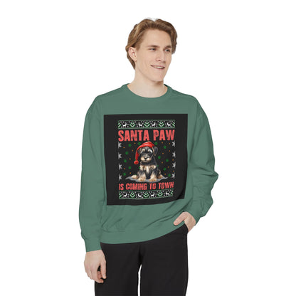 Santa Paw Unisex Garment-Dyed Sweatshirt, Cozy Holiday Gift, Dog Lover Apparel, Christmas Sweatshirt, Comfortable Layering
