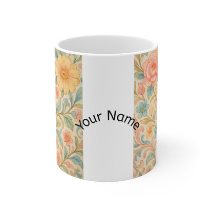 Personalized Floral Mug for Home & Gifting, Custom Name Coffee Cup, Birthday Gift, Flower Lover's Mug, Tea Time Accessory - Toddcraft