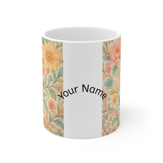Personalized Floral Mug for Home & Gifting, Custom Name Coffee Cup, Birthday Gift, Flower Lover's Mug, Tea Time Accessory - Toddcraft