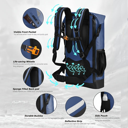 30L Waterproof Dry Bag Backpack | PVC Ocean & Adventure Pack for Kayaking, Hiking & Travel