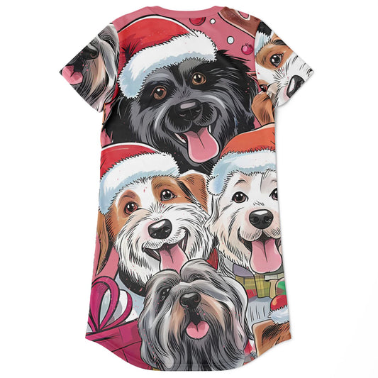 Christmas Dogs AOP T-Shirt Dress – Festive All-Over Print Holiday Style