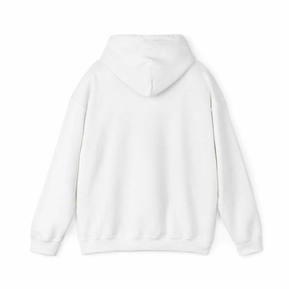 Unisex white "Dog's Social Calendar" hoodie with kangaroo pocket and color-matched drawstring, perfect for cold days.