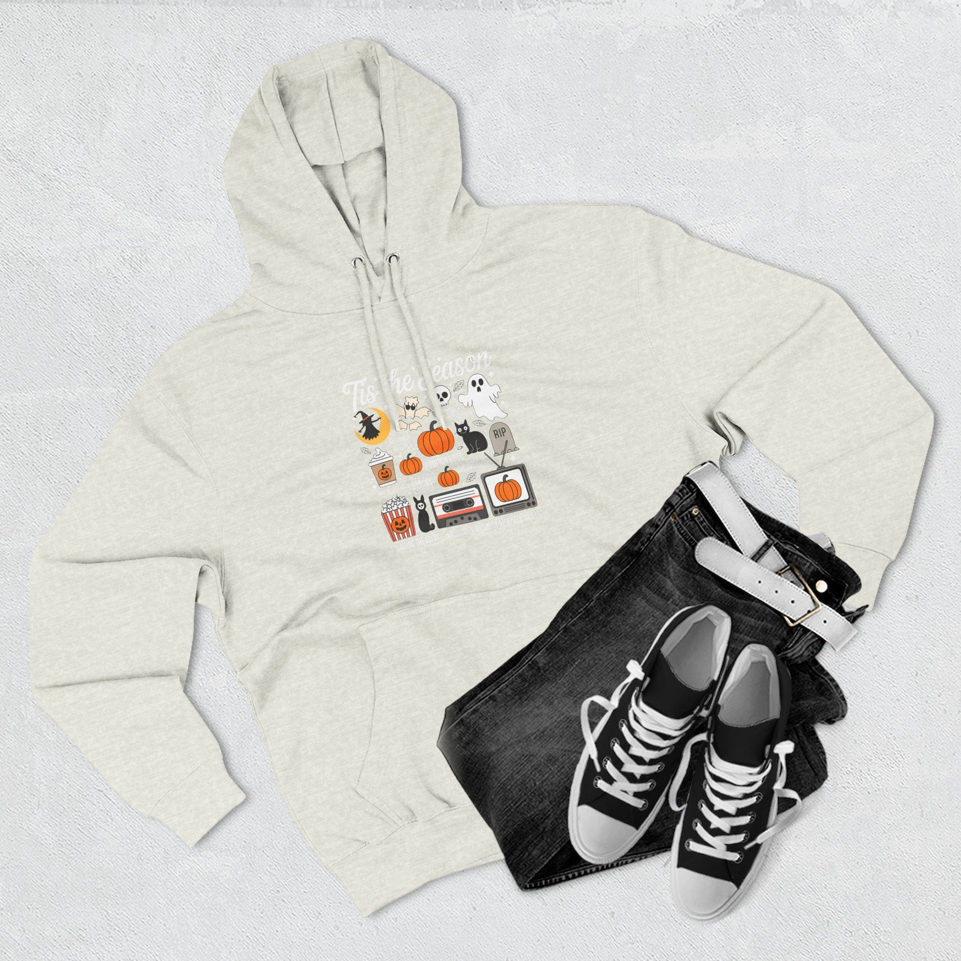 Halloween Three-Panel Fleece Hoodie, Cozy Fall Apparel, Spooky Season Sweatshirt, Ghostly Hoodie, Pumpkin Outfit - Toddcraft