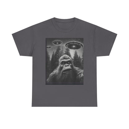 Bigfoot and flying saucers Unisex Heavy Cotton Tee - Size Variants ET