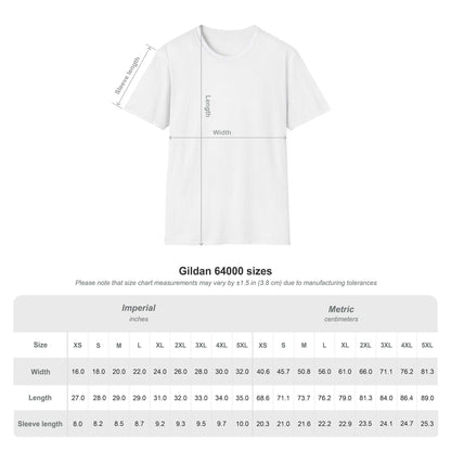 Unisex Softstyle T-Shirt size chart and measurements for comfortable fit.