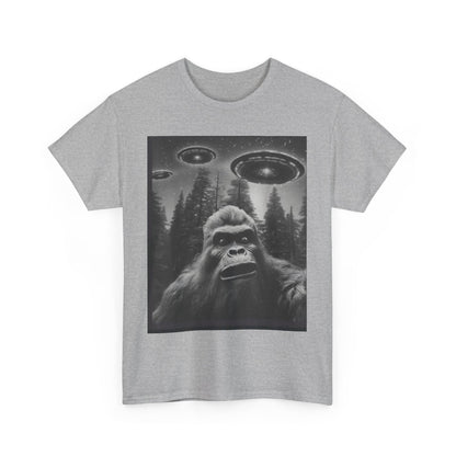 Bigfoot and flying saucers Unisex Heavy Cotton Tee - Size Variants ET
