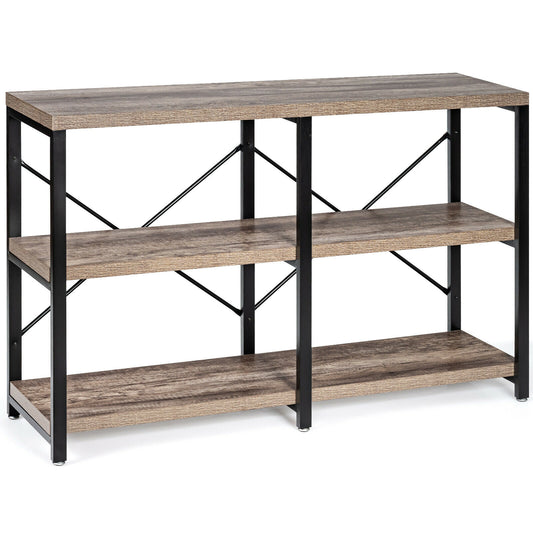 3-Tier Console Table - Rustic X-Shaped with Shelves