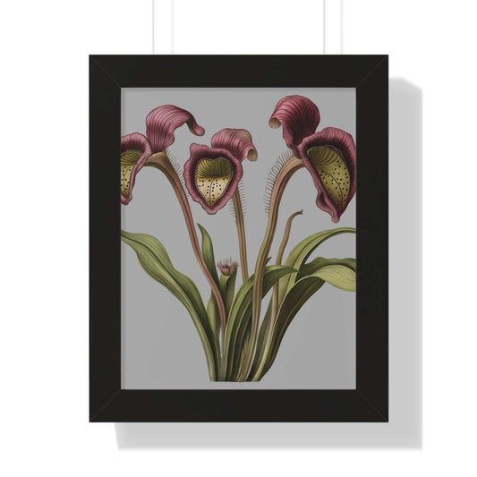 Framed vertical poster with botanical illustration in black frame, featuring museum-quality matte paper and protective acrylic cover.
