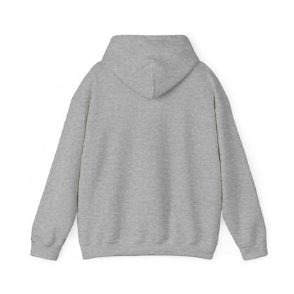 Unisex heavy cotton hoodie in gray, featuring a classic fit with double-lined hood and kangaroo pocket.