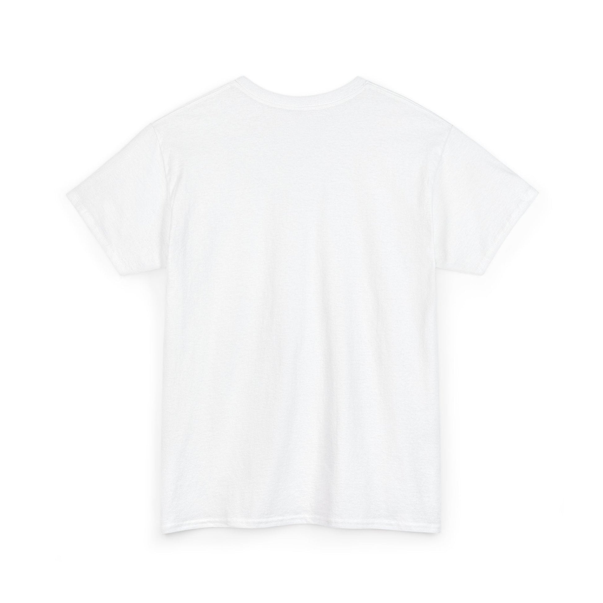 Unisex heavy cotton tee in white, classic fit, crew neckline, no side seams, made from 100% US cotton.