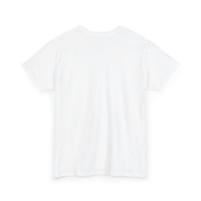 Unisex heavy cotton tee in white, classic fit, crew neckline, no side seams, made from 100% US cotton.