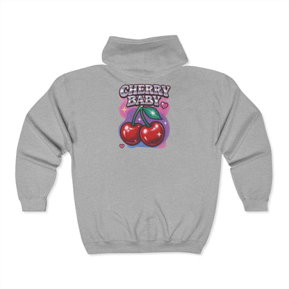 Cherry Baby Zip Hoodie, Cute Hooded Sweatshirt, Trendy Pullover, Pastel Cherry Design, Gift for Fruit Lovers, Sweet Fashion Layer