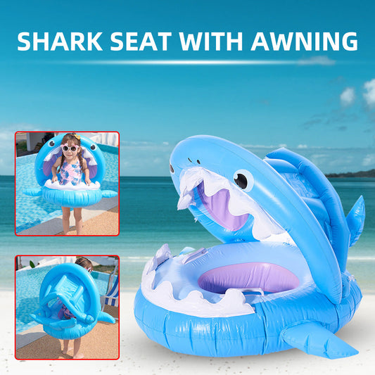 Inflatable Shark Swimming Ring for Kids with Sun Awning - Pool Float