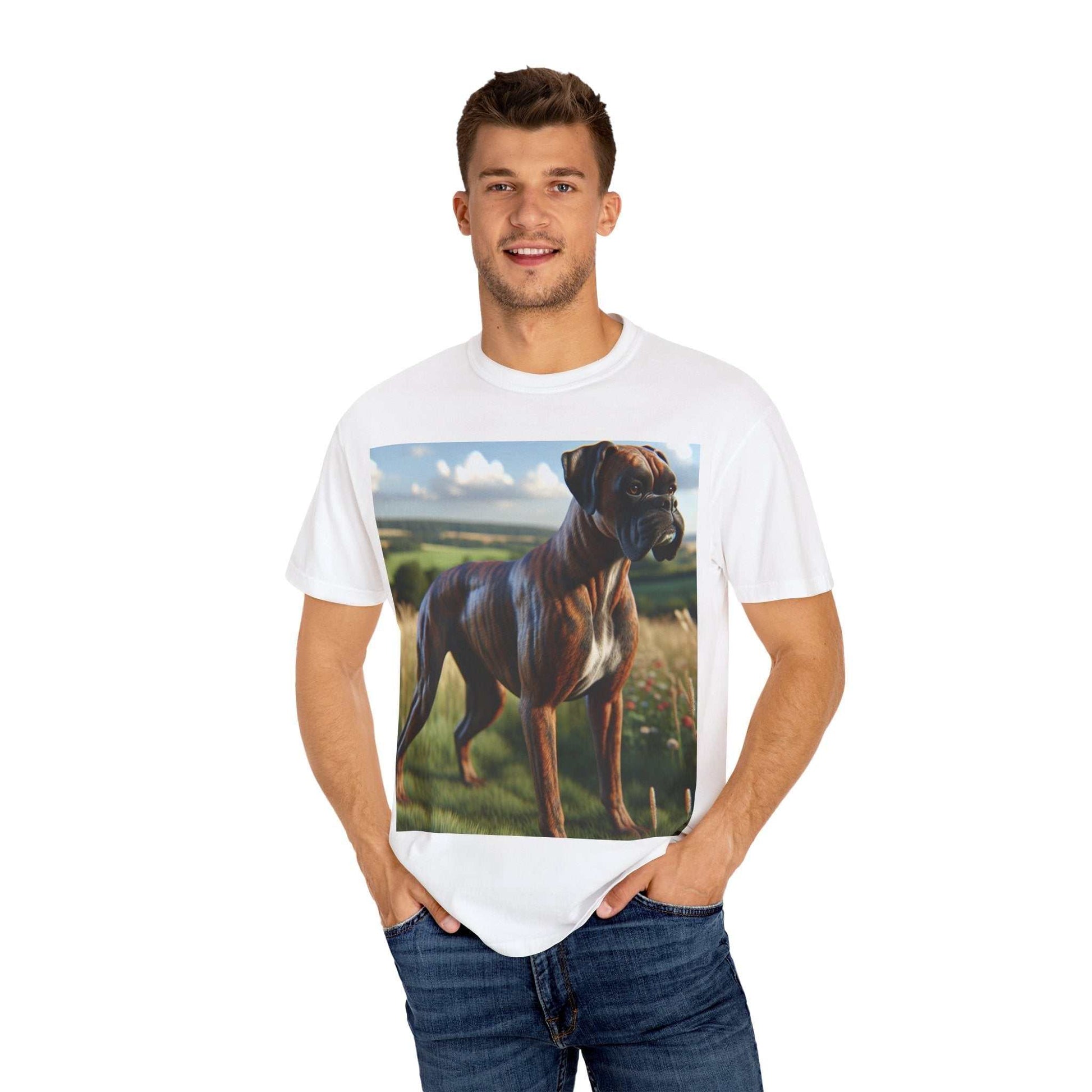 Unisex garment-dyed t-shirt featuring a 3D dog image design.