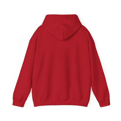 Unisex heavy blend hooded sweatshirt in red, featuring a medium-heavy fabric and spacious design.